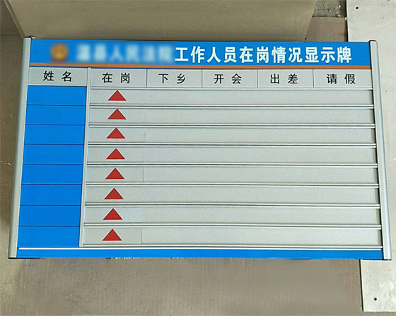 工作人員在崗情況顯示牌